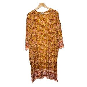 Ann Taylor LOFT Floral Kimono M/L Open Front Side Slits Boho Beachy Lightweight